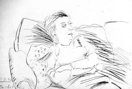 エッチング Tamburi - Donna sul divano