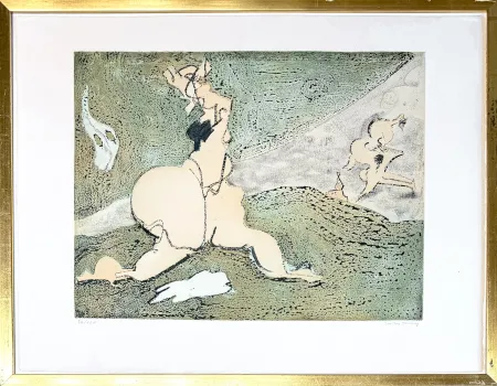 彫版 Tanning - Dorothea Tanning (1910-2012) - Bonjour Max Ernst - Etching and aquatint on paper - 1975