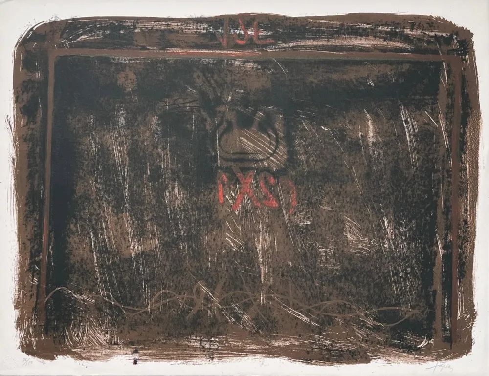 リトグラフ Tàpies - Lithographie en noir, terre de Sienne et rouge 