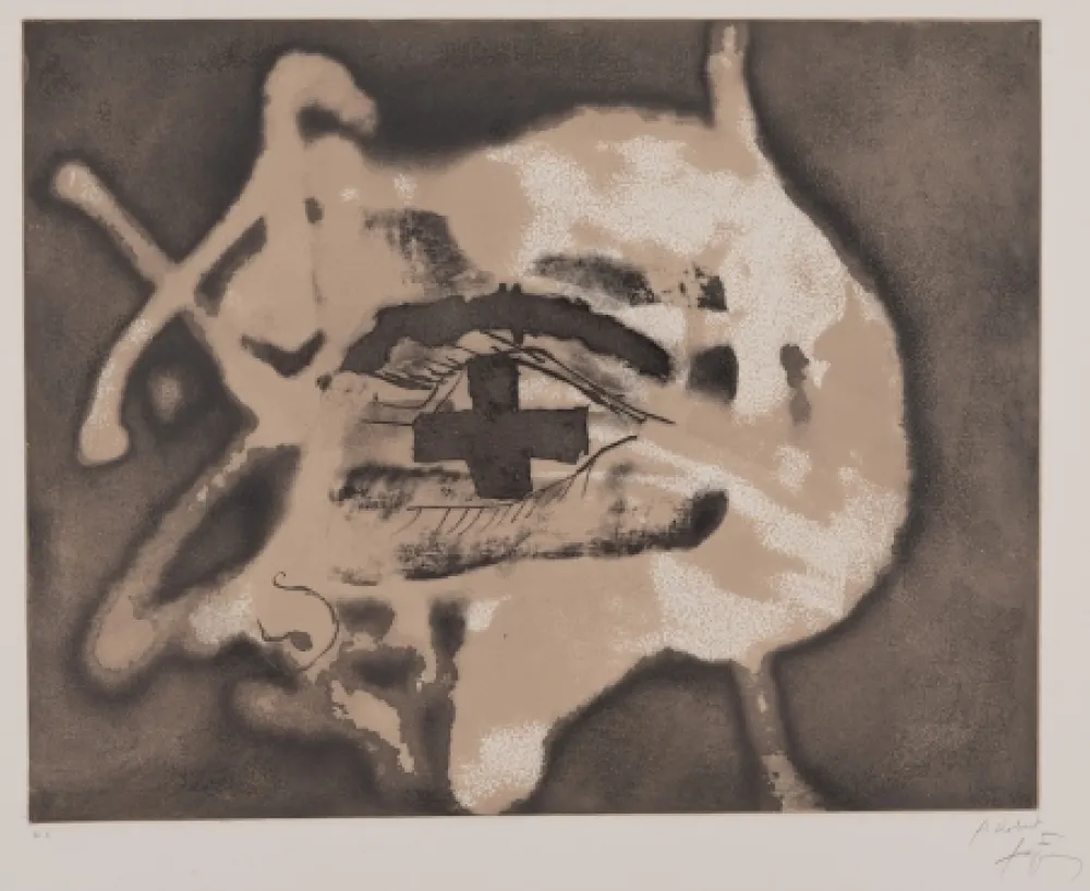 エッチング Tàpies - Pied et trait rouge