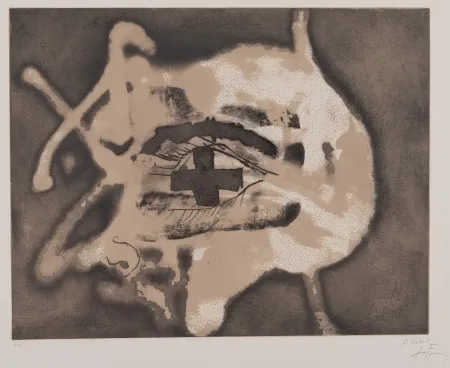 エッチング Tàpies - Pied et trait rouge