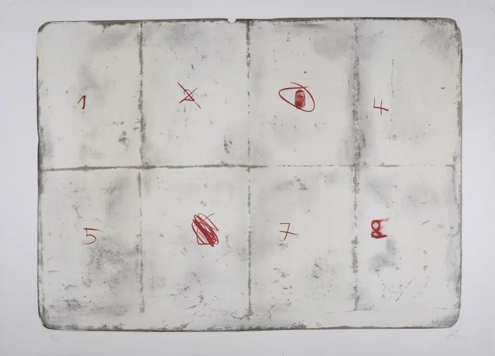 リトグラフ Tàpies - Toile pliée et chiffres, 1974 - Hand-signed