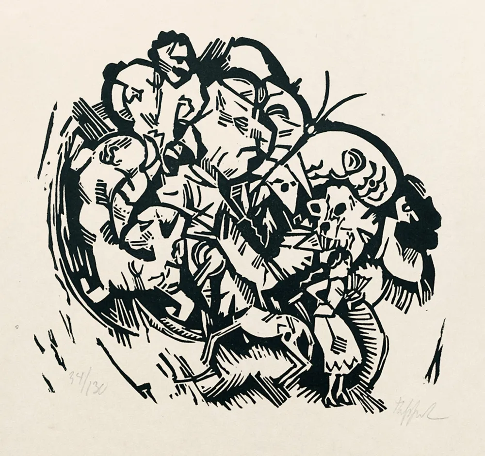 木版 Tappert - Paar und Traumtiere (Couple and Dream Animals)