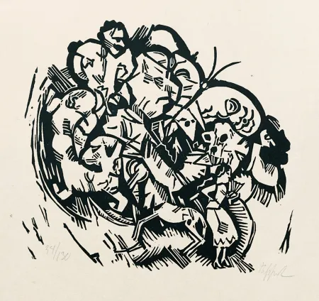 木版 Tappert - Paar und Traumtiere (Couple and Dream Animals)