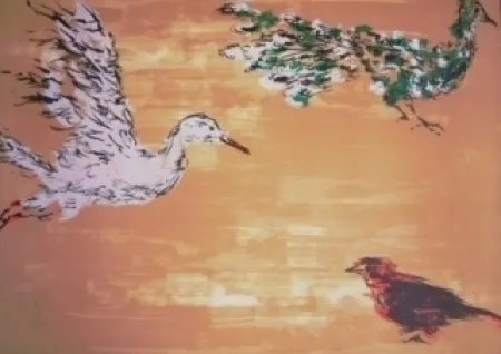 リトグラフ Tian-Tian - Treasure birds 1