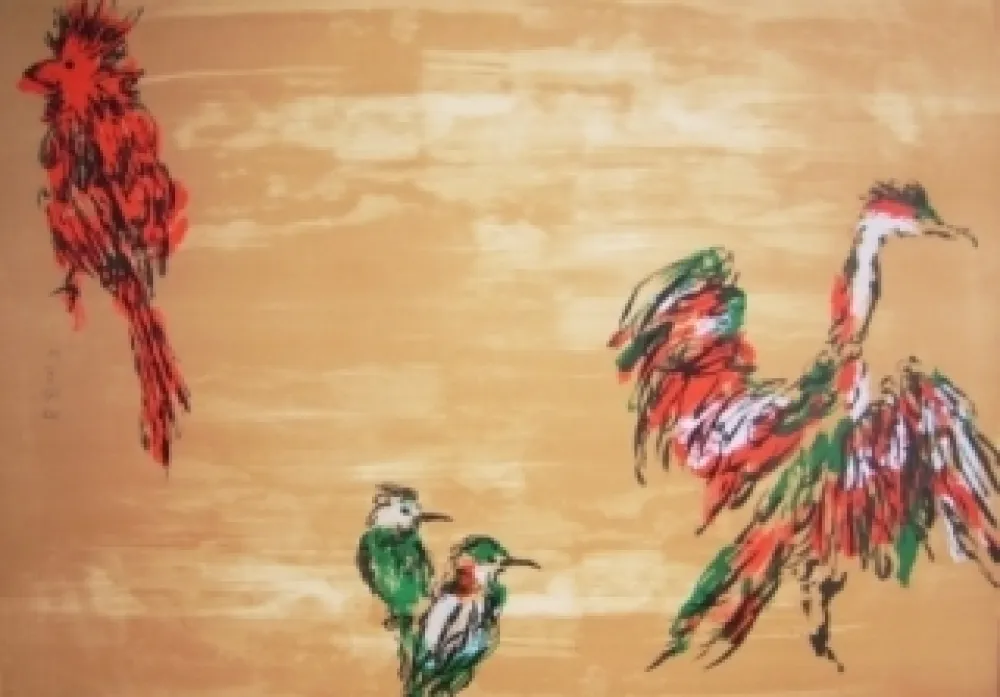 リトグラフ Tian-Tian - Treasure birds 3