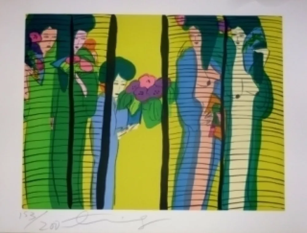 リトグラフ Ting - Geishas et fleurs