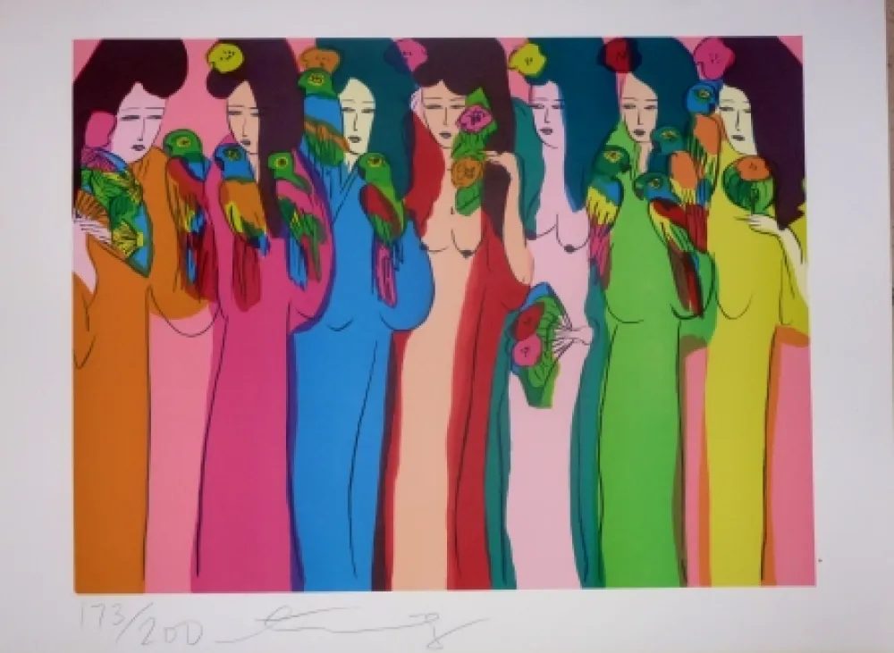 リトグラフ Ting - Geishas et perroquets