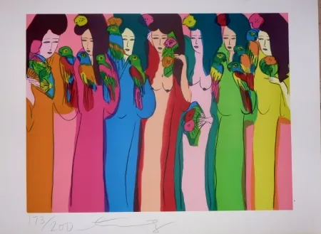 リトグラフ Ting - Geishas et perroquets