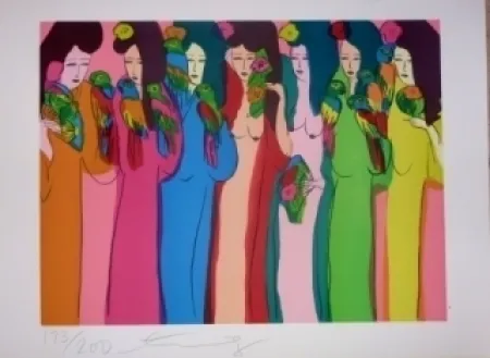 リトグラフ Ting - Geishas et perroquets