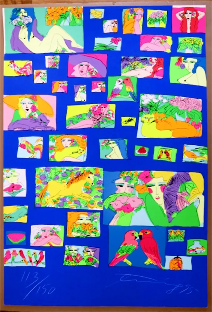 シルクスクリーン Ting - Things I like (Fond Bleu) 