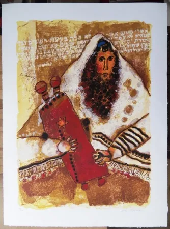 リトグラフ Tobiasse - Rabbin - Les Psaumes