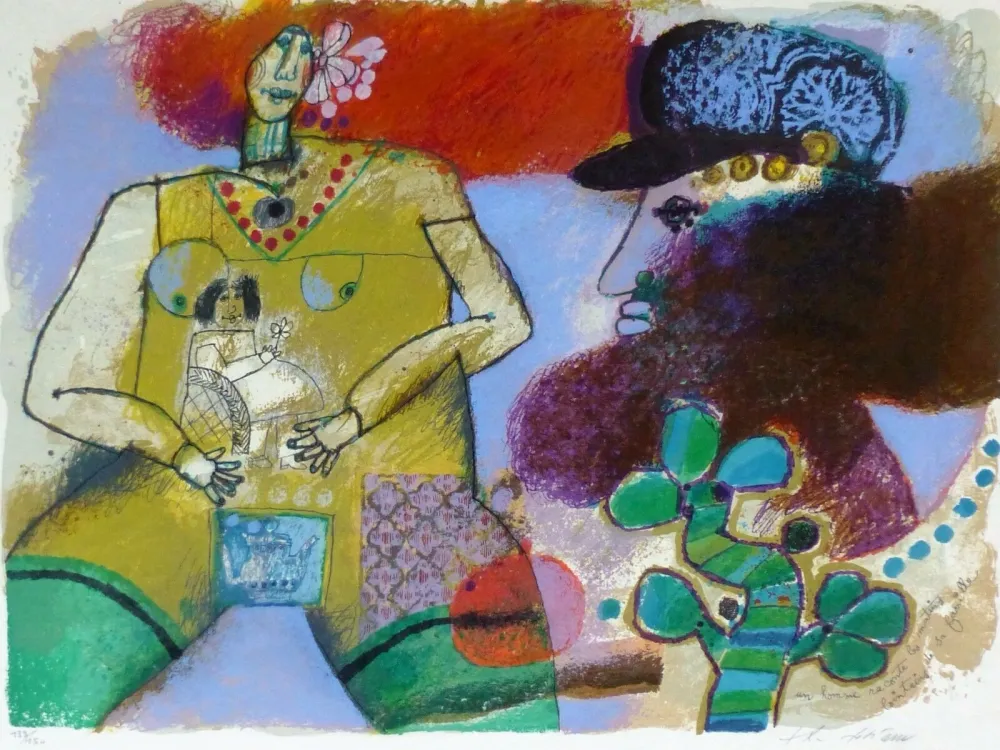 リトグラフ Tobiasse - Un Homme raconte les matins lointains de sa famille