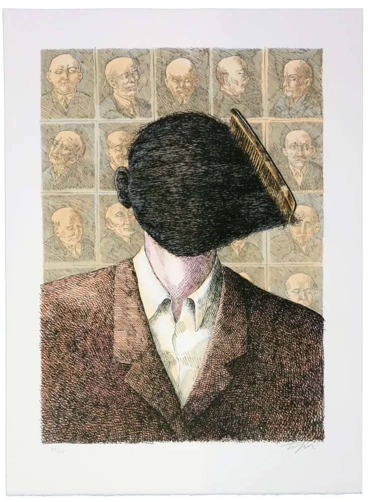 リトグラフ Topor - C'est Teton, la victime du crime de Montfermeil. Faute de sa perruque on ne le reconnaissait pas d'abord.