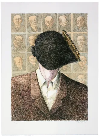 リトグラフ Topor - C'est Teton, la victime du crime de Montfermeil. Faute de sa perruque on ne le reconnaissait pas d'abord.