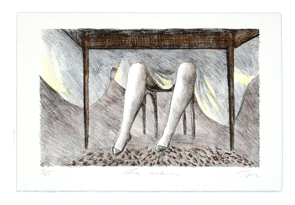 リトグラフ Topor - Jeux de table (La couturière)