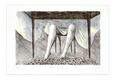 リトグラフ Topor - Jeux de table (La couturière)