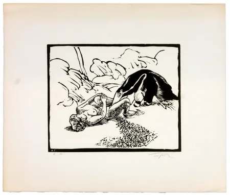 リノリウム彫版 Topor - Le fourmillier