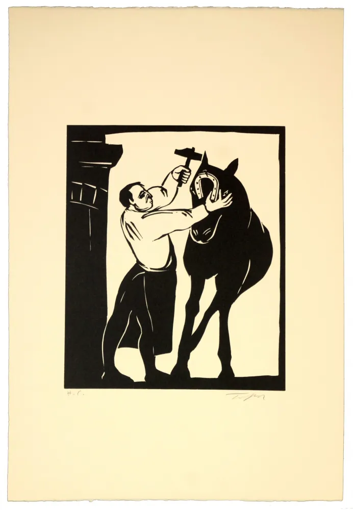 リノリウム彫版 Topor - Maréchal nous voilà