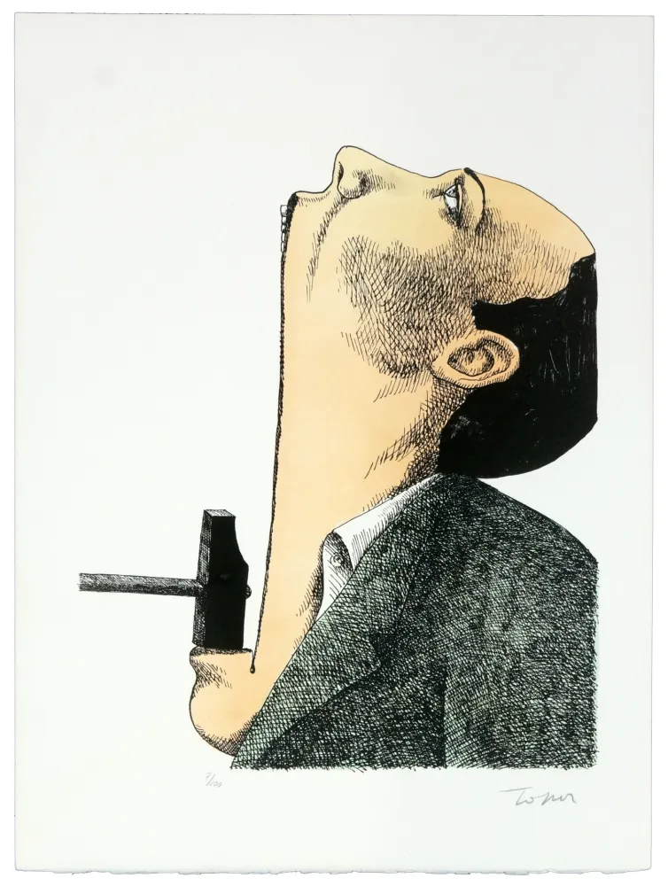 リトグラフ Topor - Marteau pilon poil au menton