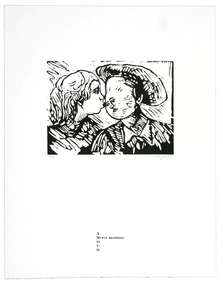 リノリウム彫版 Topor - Merci madame