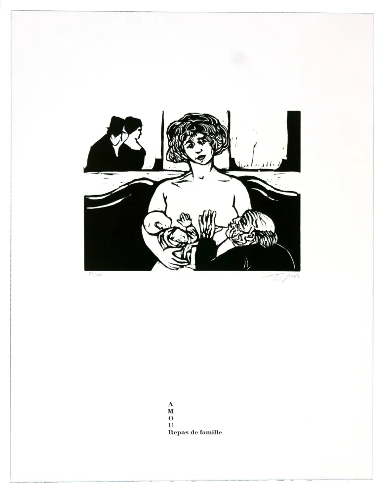 リノリウム彫版 Topor - Repas de famille