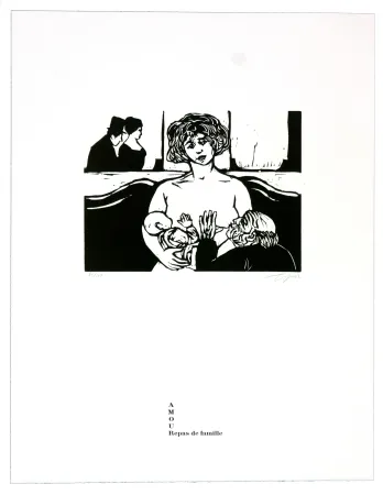 リノリウム彫版 Topor - Repas de famille