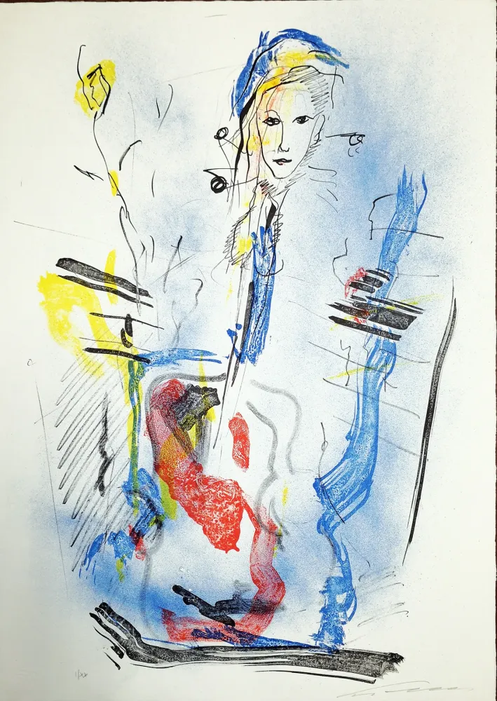 リトグラフ Treccani - Donna e violino