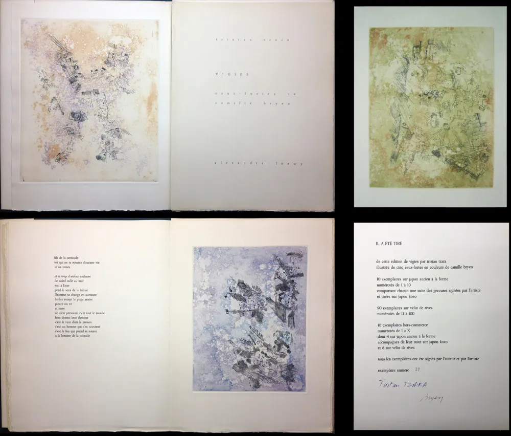挿絵入り本 Tzara - VIGIES. 5 eaux-fortes de Camille Bryen (1962).