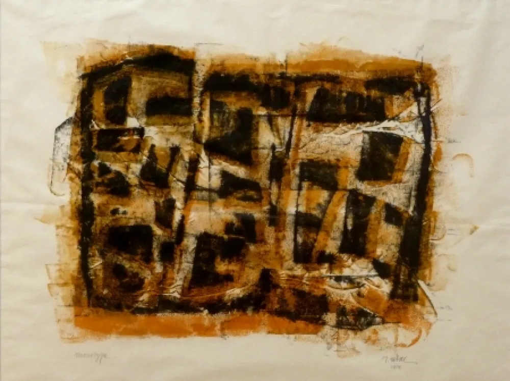 モノタイプ Ubac - Slate print with gouache