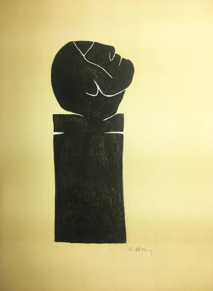 リトグラフ Ubac - STÈLE TÊTE LEVÉE . Lithograpie originale signée au crayon (1982).