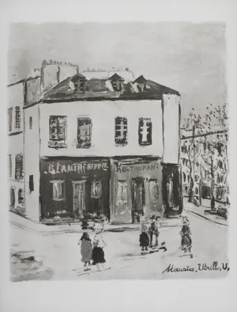 リトグラフ Utrillo - Blanchisserie et restaurant, Montmartre, 1950