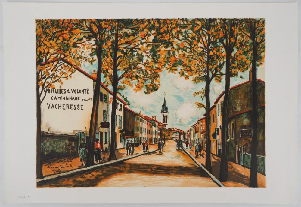 リトグラフ Utrillo - La Vacheresse, route National à Anse (Rhône)