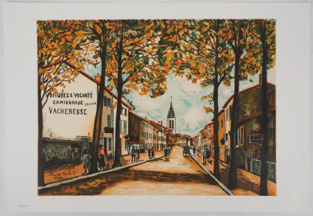 リトグラフ Utrillo - La Vacheresse, route National à Anse (Rhône)