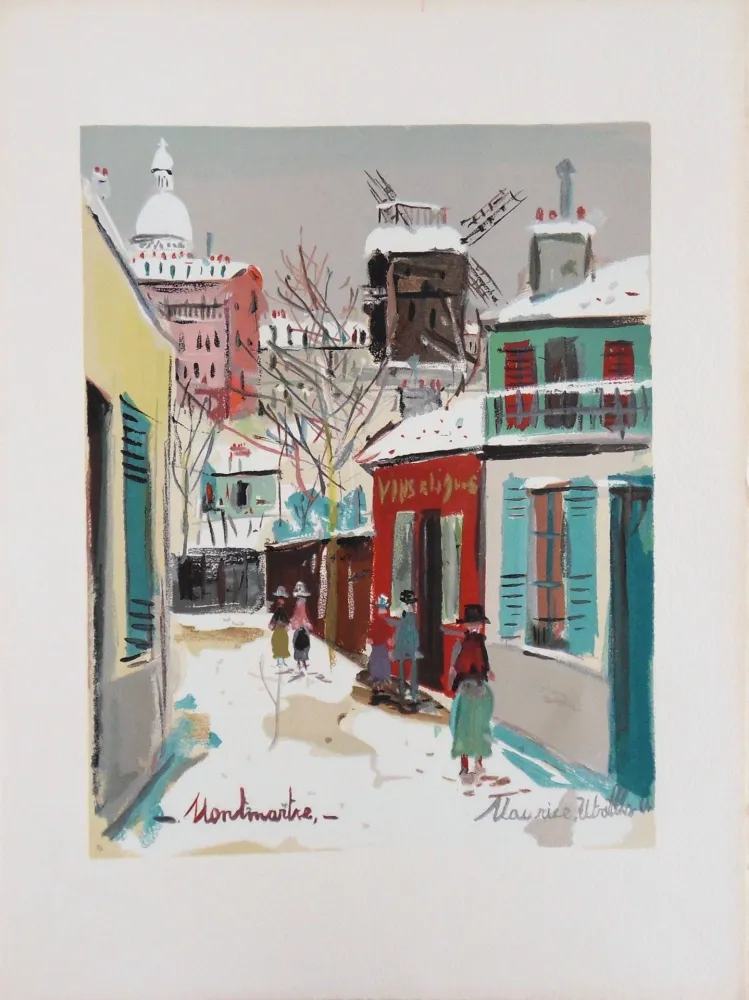 リトグラフ Utrillo - Montmartre : le Moulin de la Galette et le Sacré Coeur sous la neige
