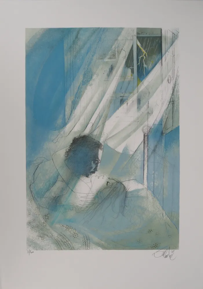 リトグラフ Valadie - Amour une nuit d'orage