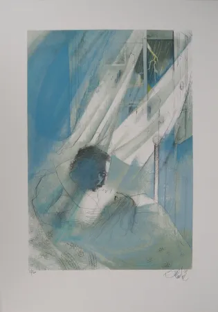 リトグラフ Valadie - Amour une nuit d'orage