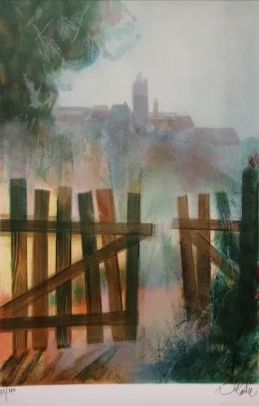 リトグラフ Valadie - Brume sur Felletin - Limousin