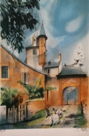 リトグラフ Valadie - Collonges la Rouge - Limousin