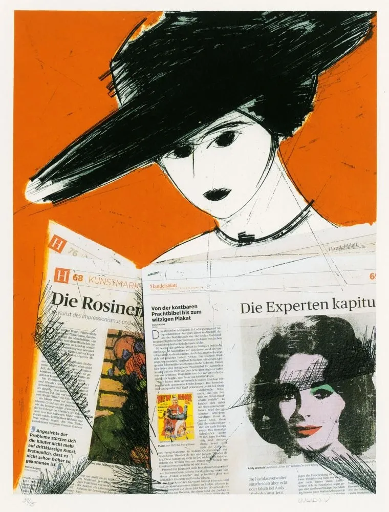 エッチング Valdés - Mujer con periodico- Warhol
