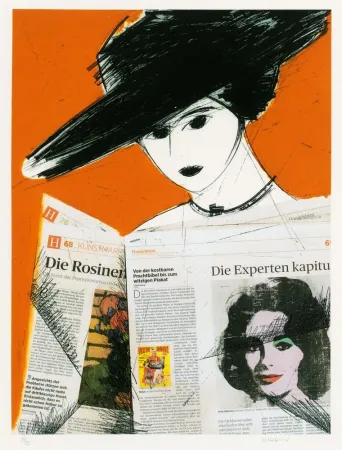 エッチング Valdés - Mujer con periodico- Warhol