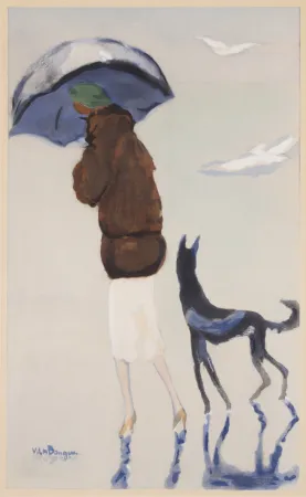 ステンシル Van Dongen - Kees van Dongen- Woman with a dog on the beach