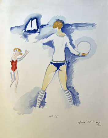 リトグラフ Van Dongen - Woman and Child Playing on the Beach