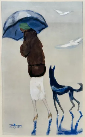 ステンシル Van Dongen - Woman with a dog on the Beach