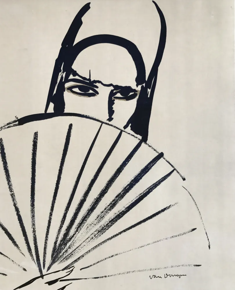 リトグラフ Van Dongen - Woman with fan