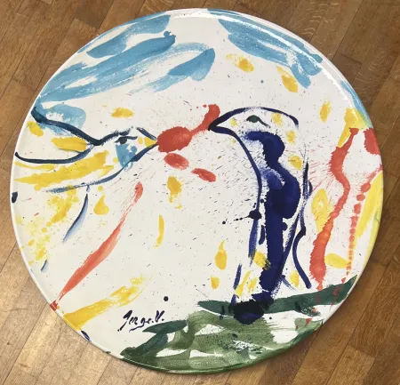 セラミック Vandercam - Grand plat en terre cuite vernissée Les oiseaux 84 cm San Giorgio Albisola