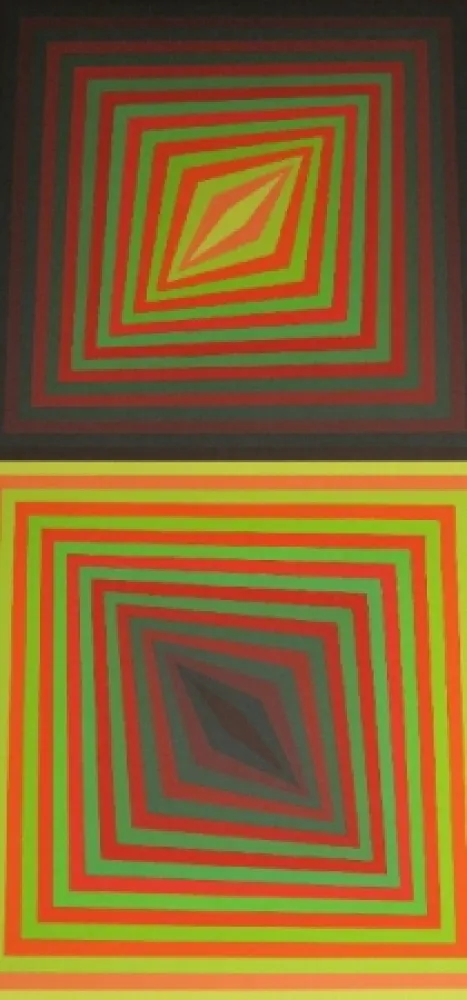 シルクスクリーン Vasarely - Bi-Rhomb