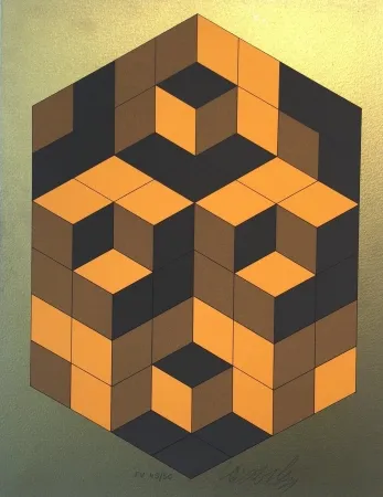 シルクスクリーン Vasarely - Composition Gold