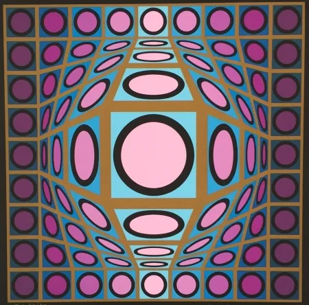 シルクスクリーン Vasarely - Composition Microcosmos IV