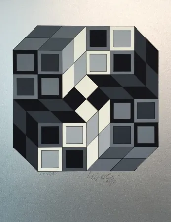 シルクスクリーン Vasarely - Composition Silver